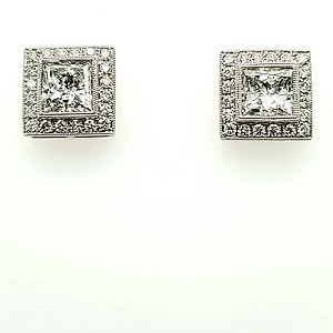 Princess Cut Halo Studs