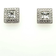 Princess Cut Halo Studs
