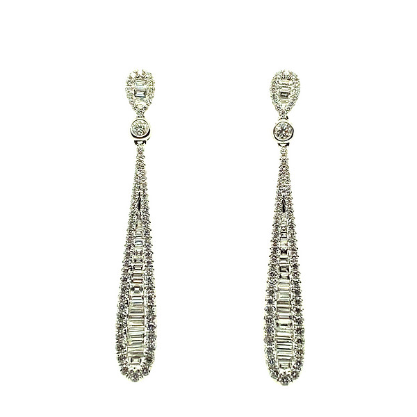 Baguette and Round Diamond Dangle Earrings