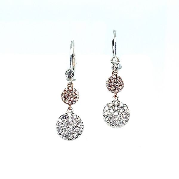 Rose and White Pave' Disc Earrings