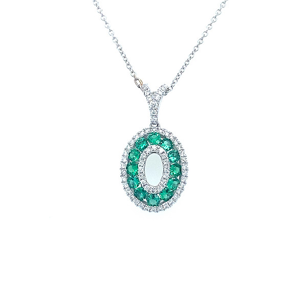 Emerald and Diamond Open Oval Pendant