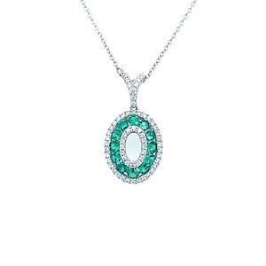 Emerald and Diamond Open Oval Pendant