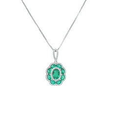 Emerald and Diamond Halo Pendant