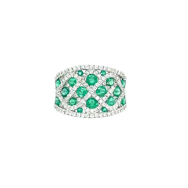 Emerald and Diamond Wide Band Ring