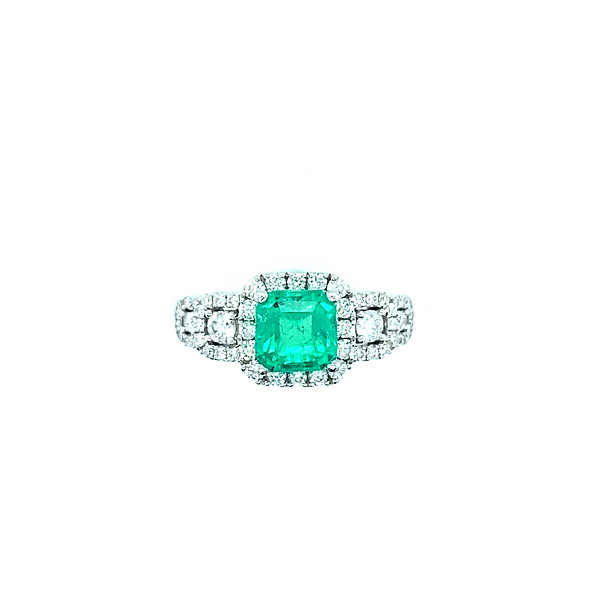 Emerald and Diamond Halo Ring