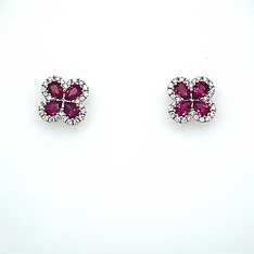 Ruby and Diamond Clover Stud Earrings