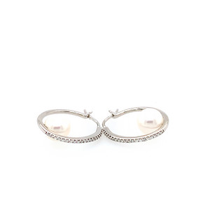 Pearl and Diamond Hoop Earrings