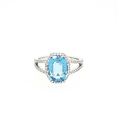 Split Shank Blue Topaz and Diamond Ring