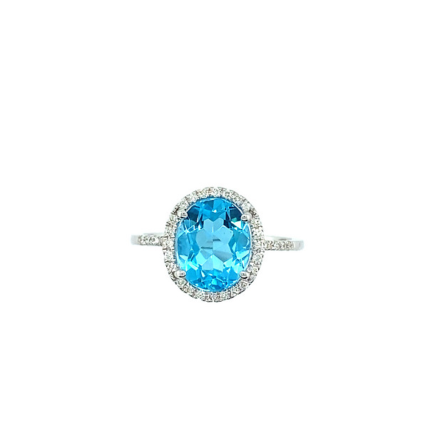 Oval Blue Zircon Diamond Halo Ring