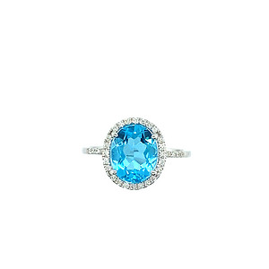 Oval Blue Zircon Diamond Halo Ring