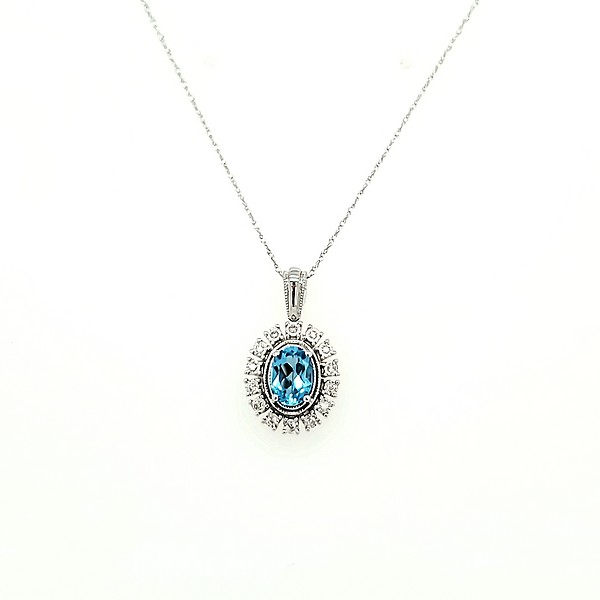 Oval Blue Topaz and Diamond Pendant