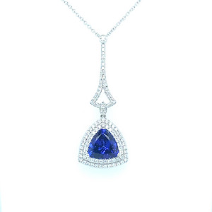 Trillion Tanzanite Double Halo Pendant