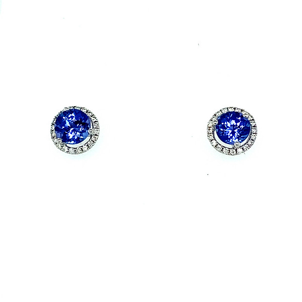 Round Tanzanite and Diamond Halo Studs