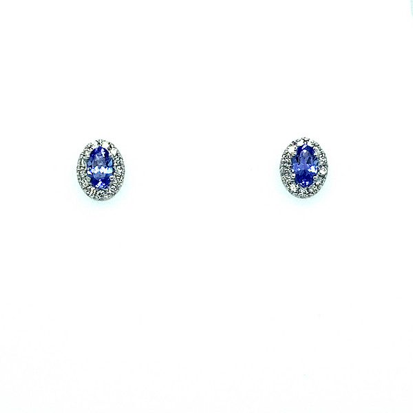 Oval Tanzanite and Diamond Halo Studs