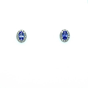 Oval Tanzanite and Diamond Halo Studs