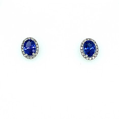 Oval Tanzanite and Diamond Halo Studs