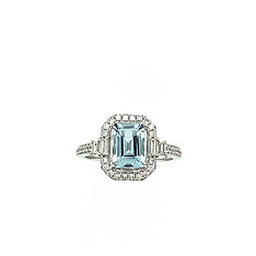 Emerald Cut Aquamarine and Diamond Ring