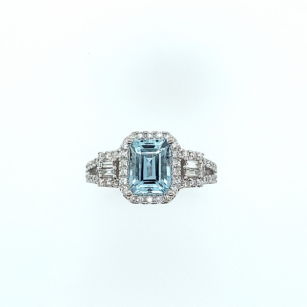 Emerald Cut Aquamarine and Diamond Ring