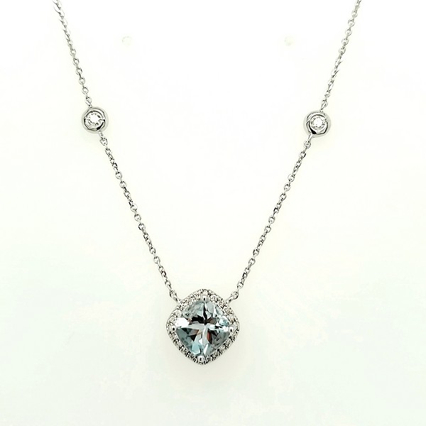 Cushion Aquamarine and Diamond Pendant