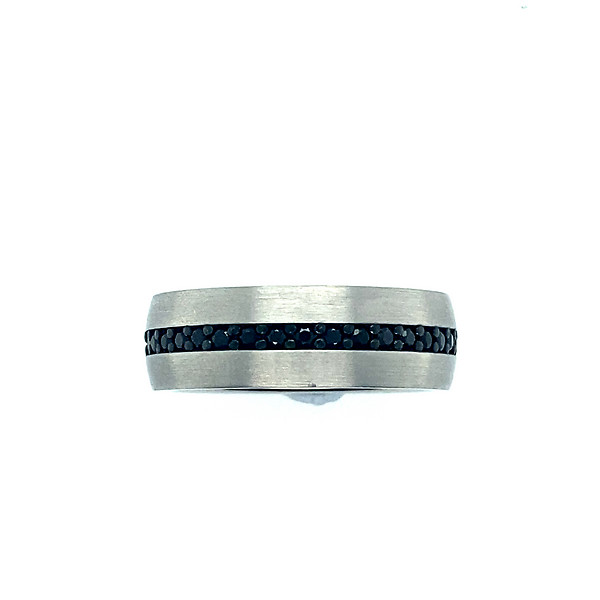 Gents White Tungsten and Black Sapphire Band