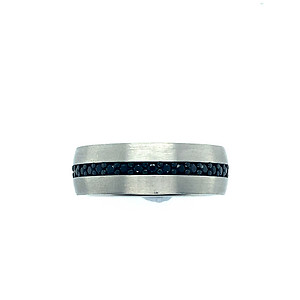 Gents White Tungsten and Black Sapphire Band