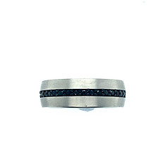 Gents White Tungsten and Black Sapphire Band