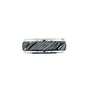 Gents White Tungsten and Damascus Steel Band