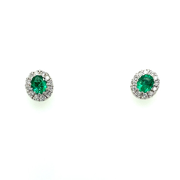 Emerald and Diamond Halo Studs