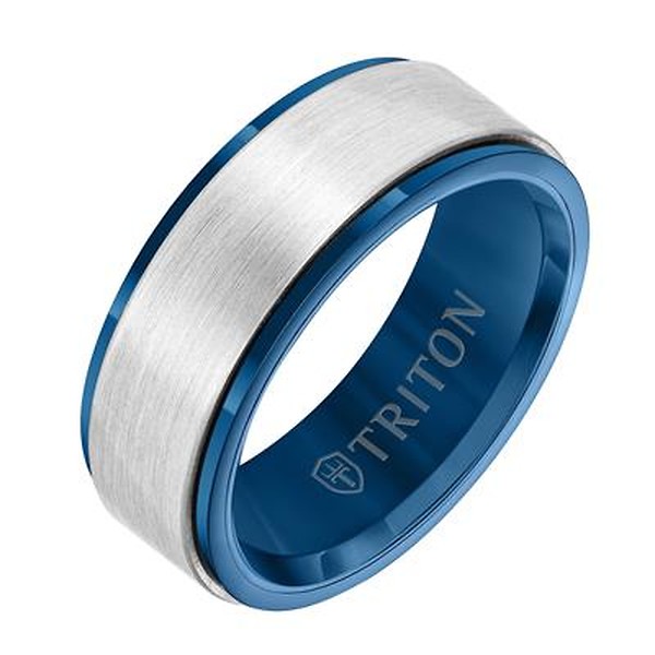 Blue and White Tungsten Band