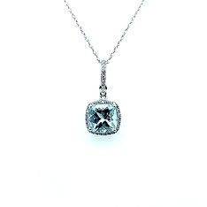 Aquamarine and Diamond Halo Necklace