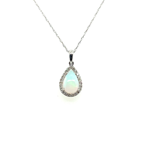 Pear Opal with Diamond Halo Necklace