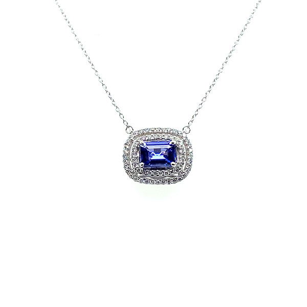 Tanzanite and Double Diamond Halo Necklace