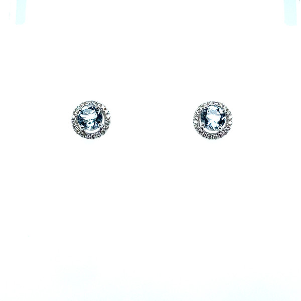 Aquamarine and Diamond Halo Studs