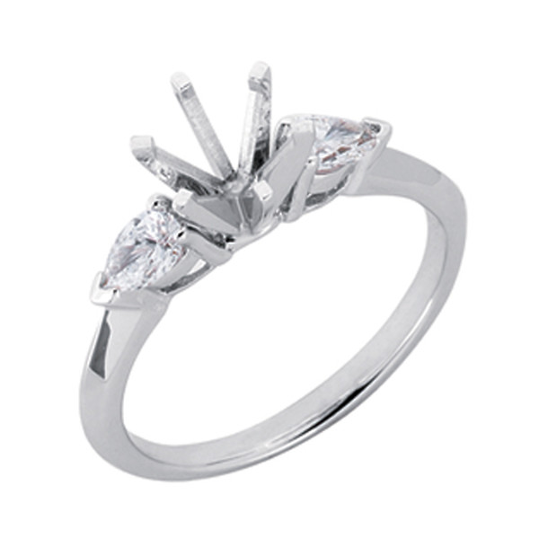 14k White Gold Pear-Shaped Diamond Accents Engagement Ring