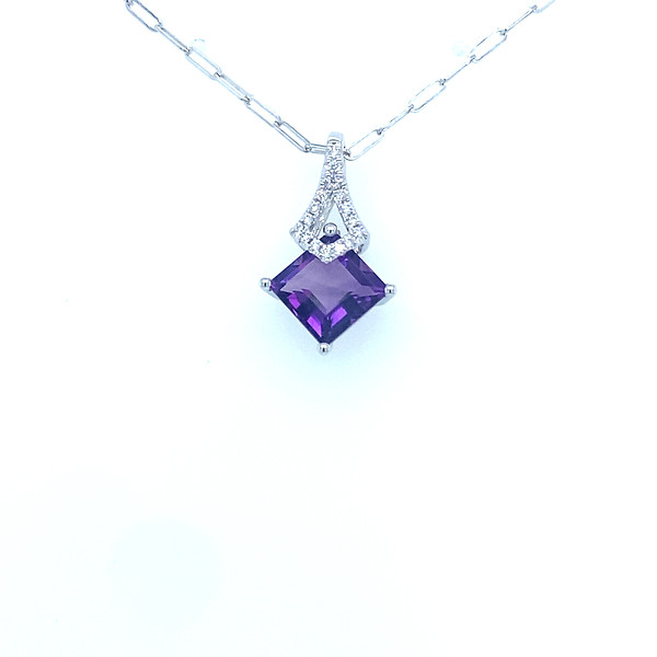 Square Amethyst and Diamond Pendant