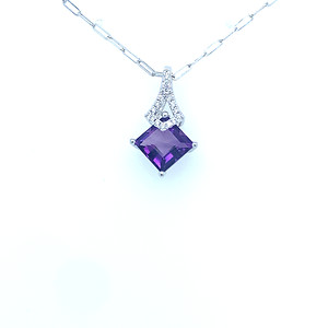 Square Amethyst and Diamond Pendant