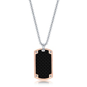 Stainless Steel and Carbon Fiber Tag Necklace