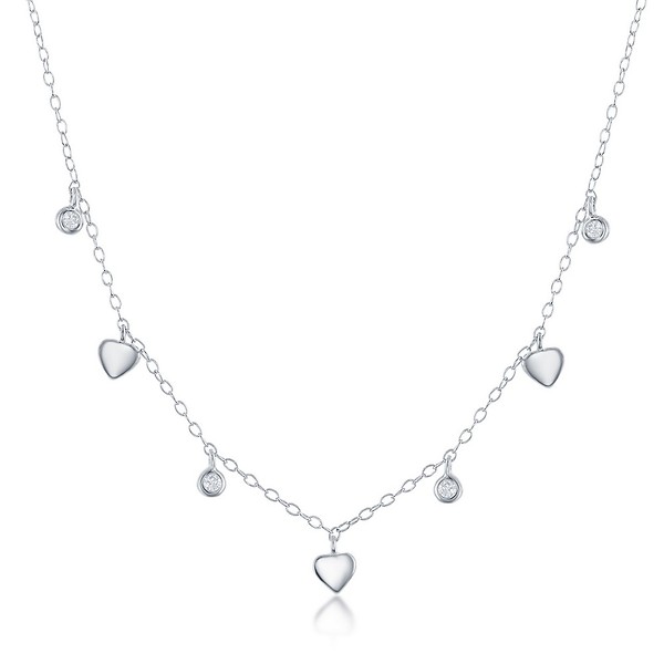 Sterling Silver Heart and CZ Station Necklace