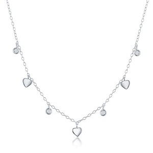 Sterling Silver Heart and CZ Station Necklace