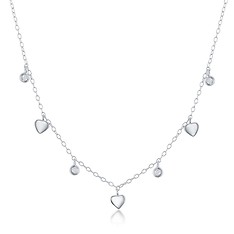 Sterling Silver Heart and CZ Station Necklace