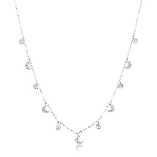 Sterling Silver Moon and CZ Station Necklace