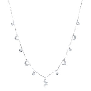 Sterling Silver Moon and CZ Station Necklace