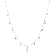 Sterling Silver Moon and CZ Station Necklace