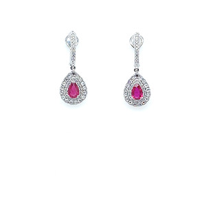 Double Halo Ruby Dangle Hoop Earrings