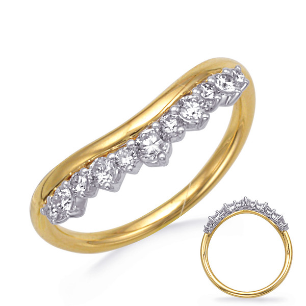 Yellow Gold Curved High Polish and Diamond Band