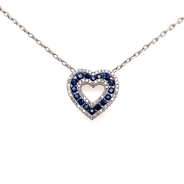 Diamond and Blue Sapphire Heart Necklace