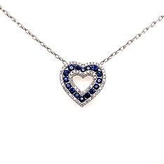 Diamond and Blue Sapphire Heart Necklace