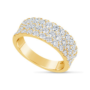 Yellow Gold Three Row Diamond Ring