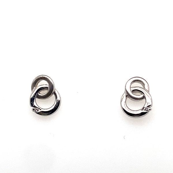 Double Loop Sterling Silver Diamonds Studs