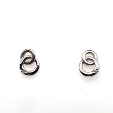 Double Loop Sterling Silver Diamonds Studs